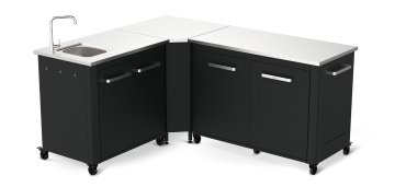 COZZE Outdoor Küche (L-förmig) mit Edelstahl Arbeitsfläche &amp; Spüle - 160 x 190 cm