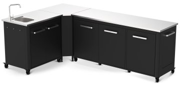 COZZE Outdoor Küche (L-förmig) mit Edelstahl Arbeitsfläche &amp; Spüle - 160 x 250 cm
