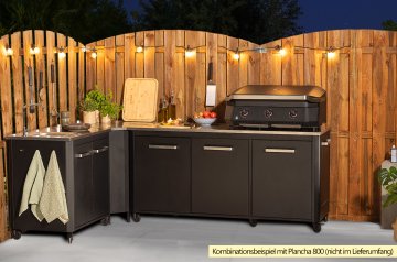 COZZE Outdoor Küche (L-förmig) mit Edelstahl Arbeitsfläche &amp; Spüle - 160 x 250 cm