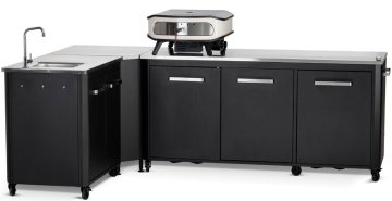 COZZE Outdoor Küche (L-förmig) mit Spüle / 160 x 250 cm - inkl. COZZE Gas Pizzaofen 42,5 (17&quot;) mit rotierendem Pizzastein
