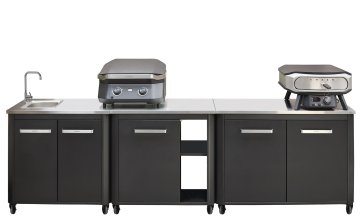 COZZE Outdoor Küche mit Spüle / 300 x 60 x 90 cm - inkl. COZZE E-500 Elektrogrill + Elektro Pizzaofen 42,5 (17&quot;) mit rotierendem Pizzastein