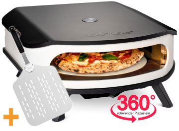 COZZE Pizzaofen Gas 42,5 cm (17&quot;) - mit rotierendem Pizzastein - inkl. Hitzeschild + Pizzaschieber