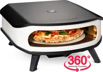 COZZE Pizzaofen Gas 42,5 cm (17) mit Thermometer - inkl. rotierendem Pizzastein + Hitzeschild