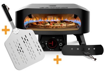 COZZE Pizzaofen Gas CLASSIC Black Edition 34 cm (13") - mit rotierendem Pizzastein - inkl. Hitzeschild + Pizzaschieber