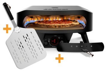 COZZE Pizzaofen Gas CLASSIC Black Edition 42,5 cm (17") - mit rotierendem Pizzastein - inkl. Hitzeschild + Pizzaschieber