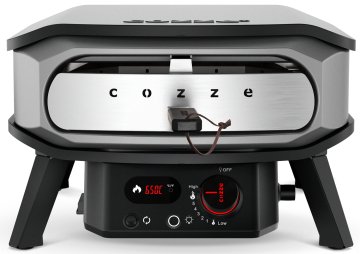 COZZE Pizzaofen Gas PREMIUM 34 cm (13&quot;) mit drehbarem Pizzastein &amp; Digital-Thermometer - inkl. Hitzeschild