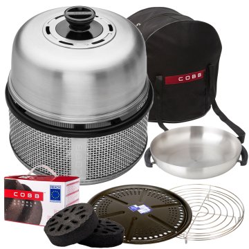 Cobb Grill Premier AIR Deluxe Holzkohlegrill - inkl. Tragetasche, Grillplatte, Bratenrost, Wok, 1x Cobble Stones 6er