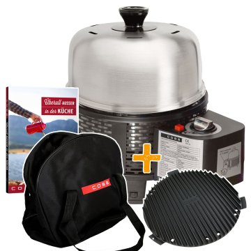 Cobb Grill Pro Gas Black Gasgrill- inkl. Grillplatte gelocht, Griddle Grillplatte, Transporttasche & Kochbuch