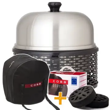 Cobb Grill Pro Black Holzkohlegrill - inkl. Grillplatte gelocht, Tragetasche & Cobble Stones (6 Stück)