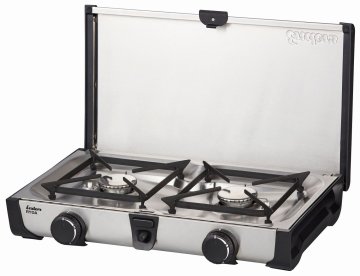 Enders Campingkocher Ryda 2Z GP - 2-flammig mit Zündsicherung, Grillplatten &amp; Transporttasche