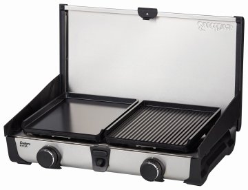 Enders Campingkocher Ryda 2Z GP - 2-flammig mit Zündsicherung, Grillplatten &amp; Transporttasche