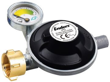 Enders Gasdruckregler 50mbar mit Manometer und integrierter Schlauchbruchsicherung / KLF x 1/4'' LH