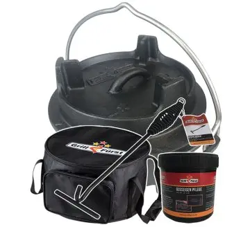 Grillfürst Dutch Oven Set BBQ Edition DO2 - X-DEAL inkl. Tragetasche, Gusseisen Pflege und Deckelheber