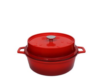 Grillfürst emaillierter Dutch Oven ohne Füsse DO4 - rot