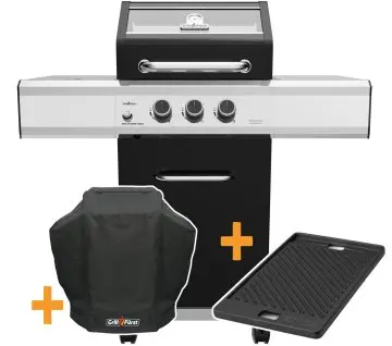 Grillfürst G210E 2-Brenner Gasgrill mit Hochtemperaturbrenner und Edelstahl Rosten - STARTERSET mit Grillplatte und Abdeckhaube