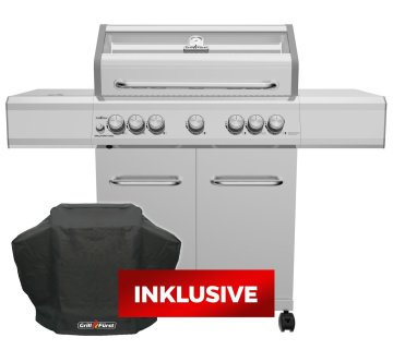 Grillfürst G521G 5-Brenner Edelstahl-Gasgrill mit Hochtemperaturbrenner, Heckbrenner und Gusseisen Rosten - inkl. Abdeckhaube