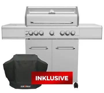 Grillfürst G521G 5-Brenner Edelstahl-Gasgrill mit Hochtemperaturbrenner, Heckbrenner und Gusseisen Rosten - inkl. Abdeckhaube