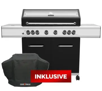 Grillfürst G620G 6-Brenner Gasgrill mit Hochtemperaturbrenner, Heckbrenner und Gusseisen Rosten - inkl. Abdeckhaube