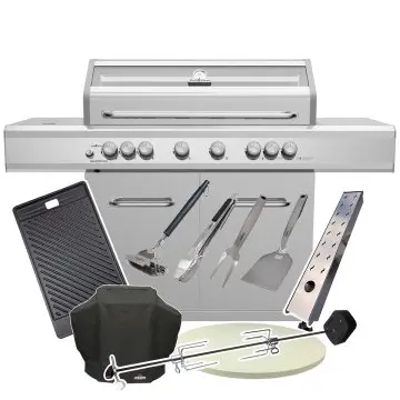 Grillfürst G621E 6-Brenner Edelstahl-Gasgrill mit Hochtemperaturbrenner, Heckbrenner und Edelstahl Rosten - X-DEAL inkl. Zubehörpaket