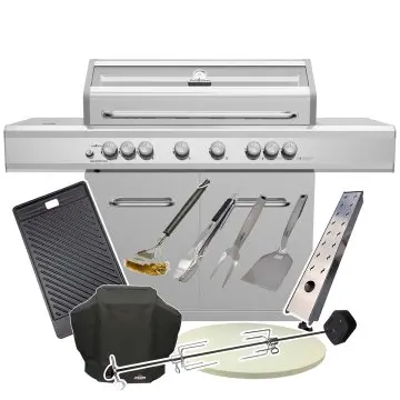 Grillfürst G621G 6-Brenner Edelstahl-Gasgrill mit Hochtemperaturbrenner, Heckbrenner und Gusseisen Rosten - X-DEAL inkl. Zuberhörpaket