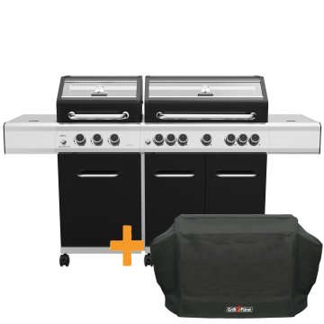 Grillfürst G750G 7-Brenner Doppelkammer - Gasgrill mit Hochtemperaturbrenner, Seitenkocher, Heckbrenner und Gusseisen Rosten - inkl. Abdeckhaube