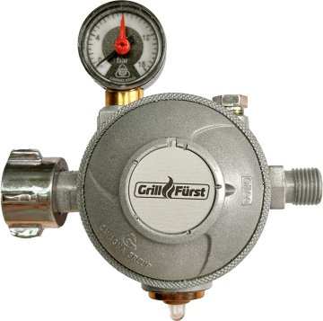 Grillfürst Sicherheits Gasdruckregler Gewerbe, zweistufiger Druckminderer / Fasche (KLF) x 1/4", 50mbar