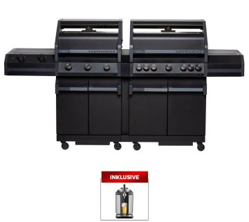 Grillfürst Independence P830E Doppelkammer Gasgrill - mattschwarz - mit XXL Infrarotbrenner, Seitenkocher, Heckbrenner und Edelstahlrosten inkl. CASO BeerMaster - Bierzapfanlage
