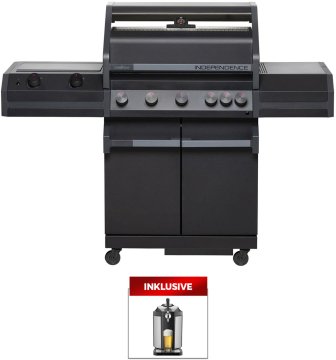 Grillfürst Independence P530G Gasgrill - mattschwarz - mit XXL Infrarotbrenner, Heckbrenner und Gusseisenrosten inkl. CASO BeerMaster - Bierzapfanlage