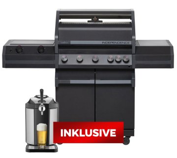 Grillfürst Independence P530G Gasgrill - mattschwarz - mit XXL Infrarotbrenner, Heckbrenner und Gusseisenrosten inkl. CASO BeerMaster - Bierzapfanlage