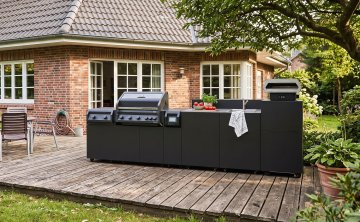 Grillfürst Moments Grillküche Smart mit Independence P590E Smartgrill, Independence P230E XXL Infrarotbrenner, Spüle, Pizzaschrank, inkl. Rückwand - Nero