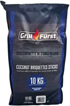 Grillfürst Kokosbriketts in Stangenform - 10 kg - ideal für Dutch Oven und Grill