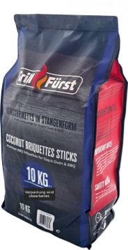 Grillfürst Kokosbriketts in Stangenform - 10 kg - ideal für Dutch Oven und Grill