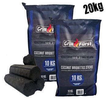 Grillfürst Kokosbriketts in Stangenform - 20 kg - ideal für Dutch Oven und Grill
