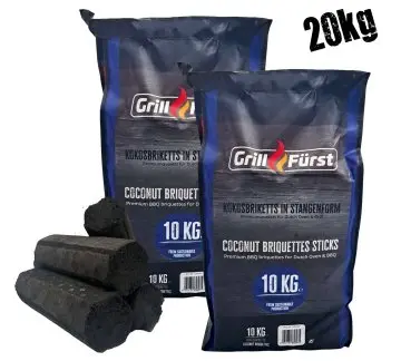 Grillfürst Kokosbriketts in Stangenform - 20 kg - ideal für Dutch Oven und Grill