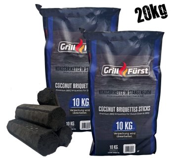 Grillfürst Kokosbriketts in Stangenform - 20 kg - ideal für Dutch Oven und Grill