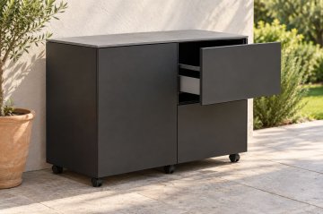 Grillfürst Moments Sideboard mit Outdoor Schrank mit Tür und 2 Schubladen - Nero / Eter - 120 cm