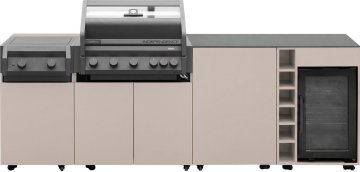 Grillfürst Moments Grillküche inkl. Kühlschrank mit Independence P590E Gasgrill, Independence P230E XXL Infrarotbrenner, Tür mit Stauraum und Flaschenregal - Mediterran / Eter