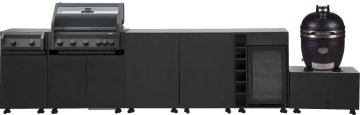 Grillfürst Moments Grillküche mit Independence P590E Gasgrill, Independence P230E XXL Infrarotbrenner, Monolith Keramikgrill, Kühlschrank, Tür mit Stauraum und Flaschenregal - Nero