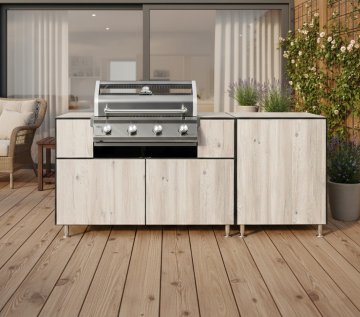 Grillfürst Outdoor Küche mit G401E Einbaugrill - Eiche Dekor
