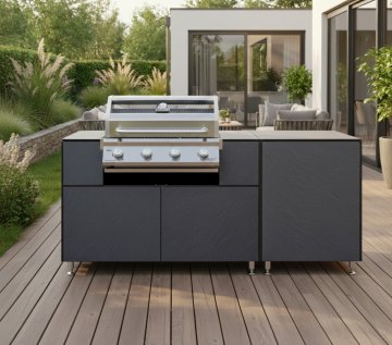 Grillfürst Outdoor Küche mit G401E Einbaugrill - Schiefer Dekor