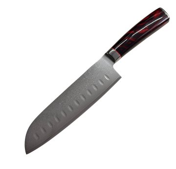 Grillfürst Santoku Messer mit Kullenschliff aus Damaststahl - Klingenlänge 18 cm