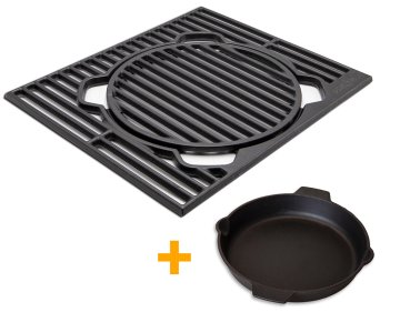 Grillfürst X-Rost System - Grillrost aus Gusseisen für alle Grillfürst Gasgrills G-Serie (ab G210), S-Serie und Independence-Serie - inkl. Gusseisenpfanne Einsatz
