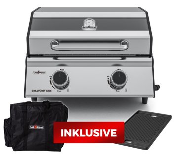 Grillfürst G201E 2-Brenner Gasgrill portabel v2 - Campinggrill / Balkongrill 50mbar - STARTERSET inkl. Grillplatte und Abdeckhaube