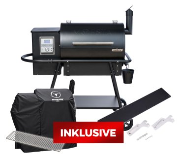 Moesta Pelletgrill Sheriff - Grillfürst Sonderedition - Mattschwarz - inkl. Abdeckhaube, Ablagebrett und Warmhalterost