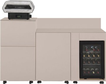 Grillfürst Moments Pizzastation mit Outdoorchef Prismo 420G, Kühlschrank, Apothekerauszug und Tür mit Staufach, inkl. Rückwand - Mediterran / Aeris