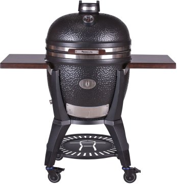 Monolith Grill AVANTGARDE LeCHEF  Satin-Mattschwarz - mit Gestell + Seitentischen - inkl. Zubehör-Starterpaket
