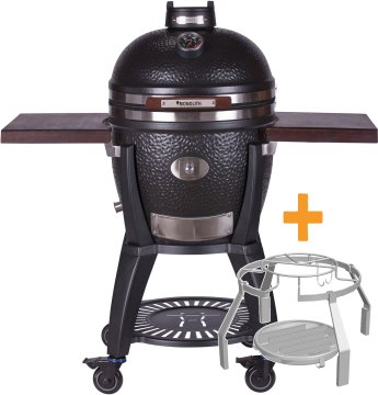 Monolith Grill AVANTGARDE.55 - satin-matt Schwarz - mit Gestell und Seitentischen - inkl. Smoke Set