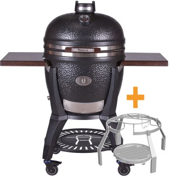 Monolith Grill AVANTGARDE.66 - satin-matt Schwarz - mit Gestell und Seitentischen - inkl. Smoke Set