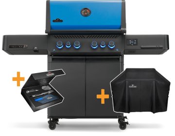 Napoleon Phantom Prestige 500 Connected Gasgrill - mit SIZZLE Zone und Heckbrenner - Edelstahl-Gussroste - 50 Jahre Edition Heritage Blue - mit Jubliäums-Box
