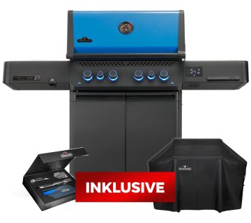 Napoleon Phantom Prestige 500 Connected Gasgrill - mit SIZZLE Zone und Heckbrenner - Edelstahl-Gussroste - 50 Jahre Napoleon Edition Heritage Blue - mit Jubliäums-Box